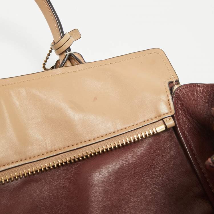 Pre Owned Coach Tan Leather and Suede Double Swagger Tote