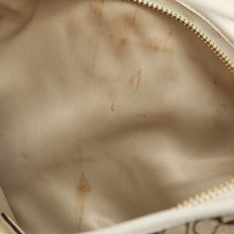Pre Owned Coach Beige/White Signature Canvas and Leather Shoulder Bag