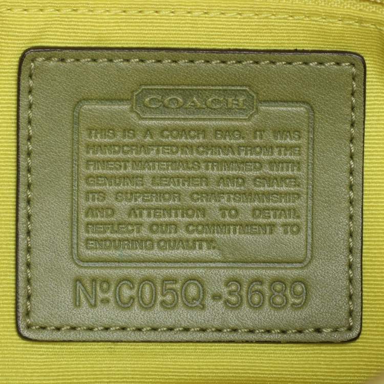Pre Owned Coach Beige/Green Signature Patchwork Canvas and Python Buckle Shoulder Bag  