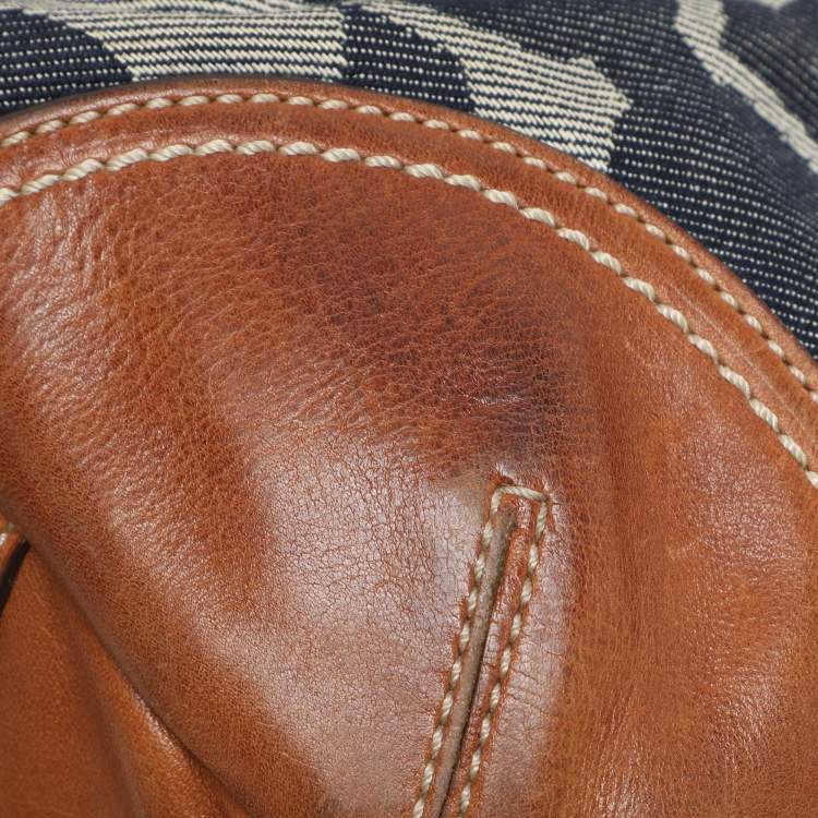 Pre Owned Coach Black/Brown Denim and Leather Frame Shoulder Bag