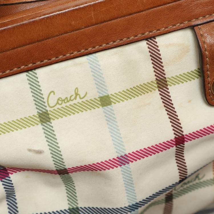 Pre Owned Coach Black/Brown Denim and Leather Frame Shoulder Bag