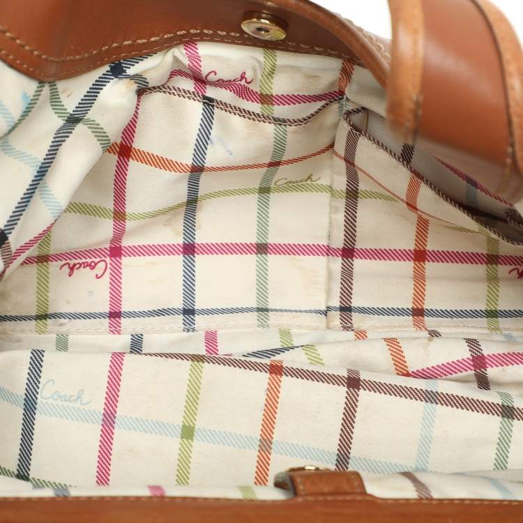 Pre Owned Coach Black/Brown Denim and Leather Frame Shoulder Bag