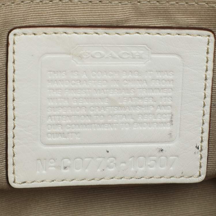 Pre Owned Coach Beige/White Signature Canvas and Leather Hampton Satchel