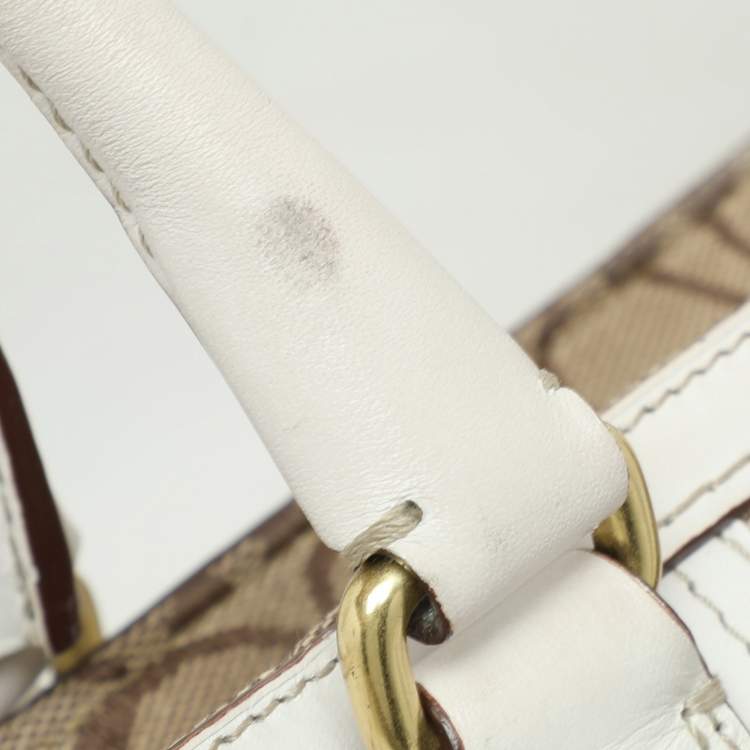 Pre Owned Coach Beige/White Signature Canvas and Leather Hampton Satchel