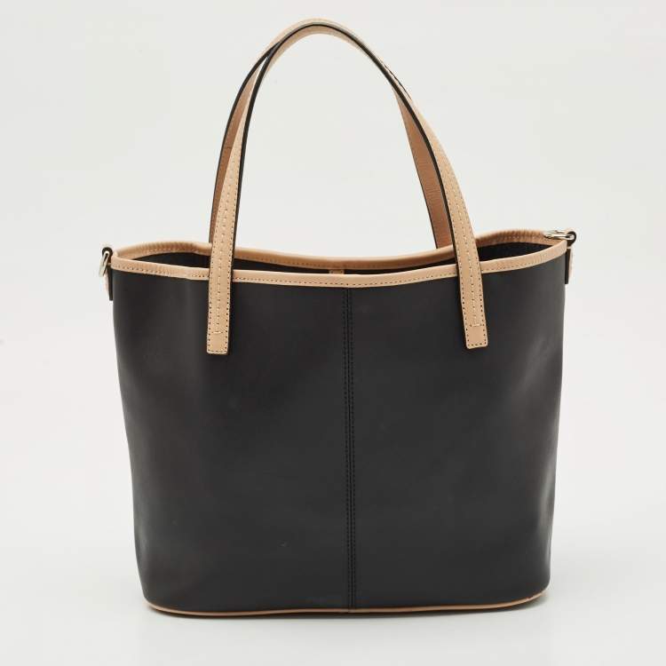 Pre Owned Coach Black/Tan Coated Canvas Small Metro Horse Carriage Shopper Tote
