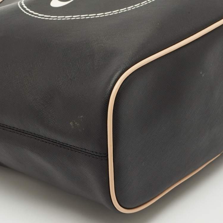 Pre Owned Coach Black/Tan Coated Canvas Small Metro Horse Carriage Shopper Tote