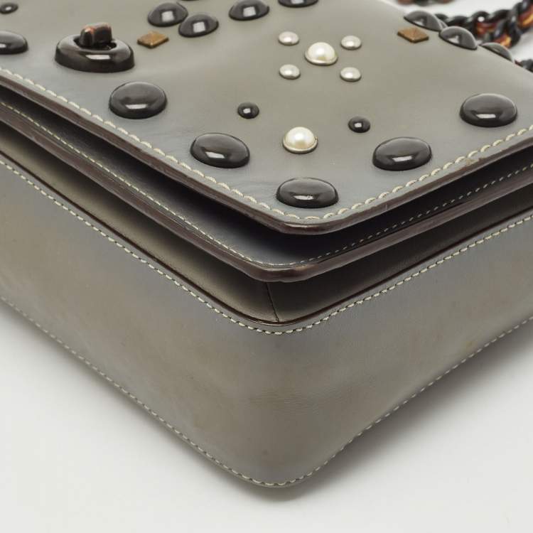 Pre Owned Coach Grey Ombre Leather Western Rivets Dinky 24 Shoulder Bag