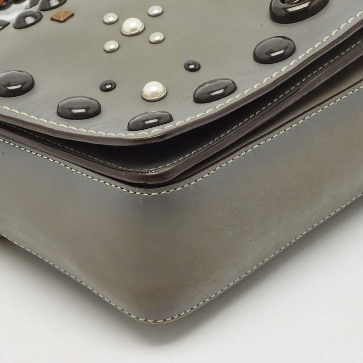 Pre Owned Coach Grey Ombre Leather Western Rivets Dinky 24 Shoulder Bag