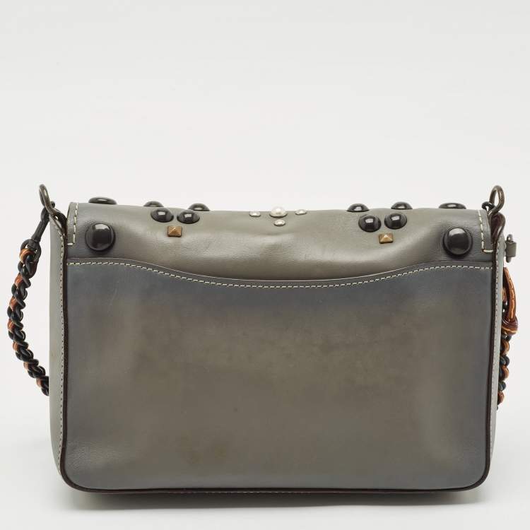 Pre Owned Coach Grey Ombre Leather Western Rivets Dinky 24 Shoulder Bag