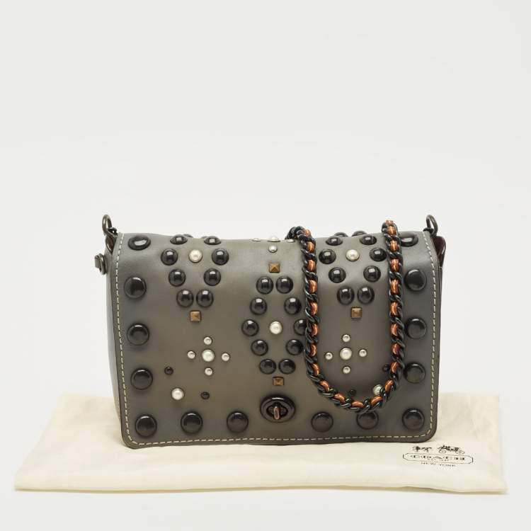 Pre Owned Coach Grey Ombre Leather Western Rivets Dinky 24 Shoulder Bag