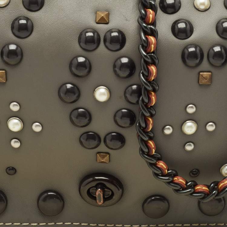 Pre Owned Coach Grey Ombre Leather Western Rivets Dinky 24 Shoulder Bag