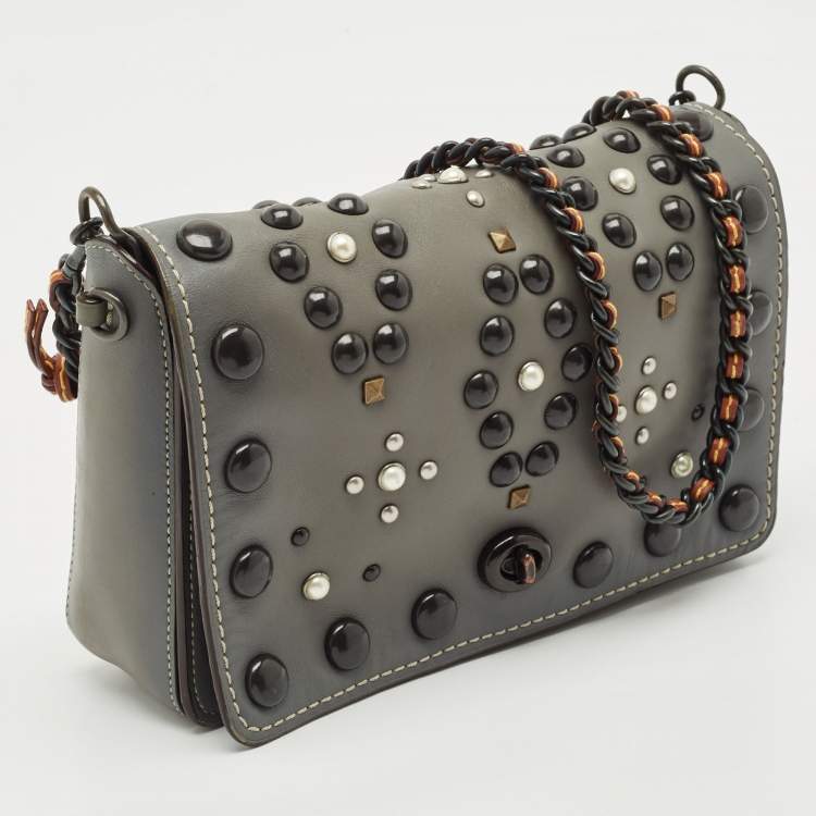 Pre Owned Coach Grey Ombre Leather Western Rivets Dinky 24 Shoulder Bag