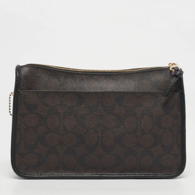 Pre Owned Coach Black/Brown Signature Coated Canvas and Leather Pennie Crossbody Bag