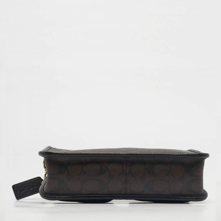 Pre Owned Coach Black/Brown Signature Coated Canvas and Leather Pennie Crossbody Bag