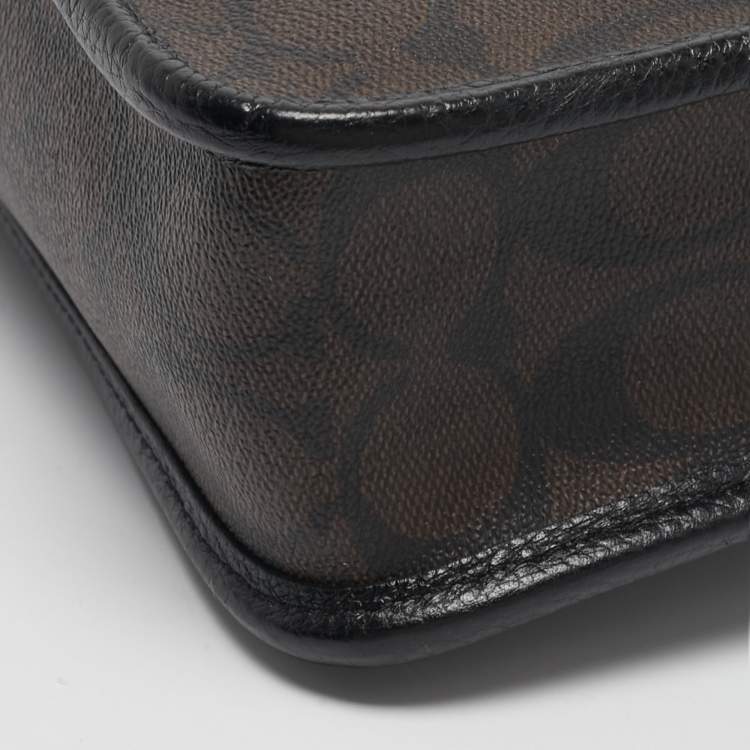 Pre Owned Coach Black/Brown Signature Coated Canvas and Leather Pennie Crossbody Bag