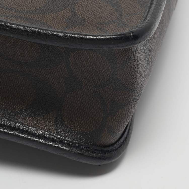 Pre Owned Coach Black/Brown Signature Coated Canvas and Leather Pennie Crossbody Bag