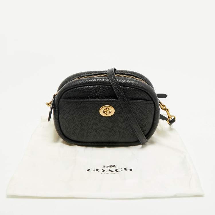Pre Owned Coach Black Pebble Leather Camera Crossbody Bag