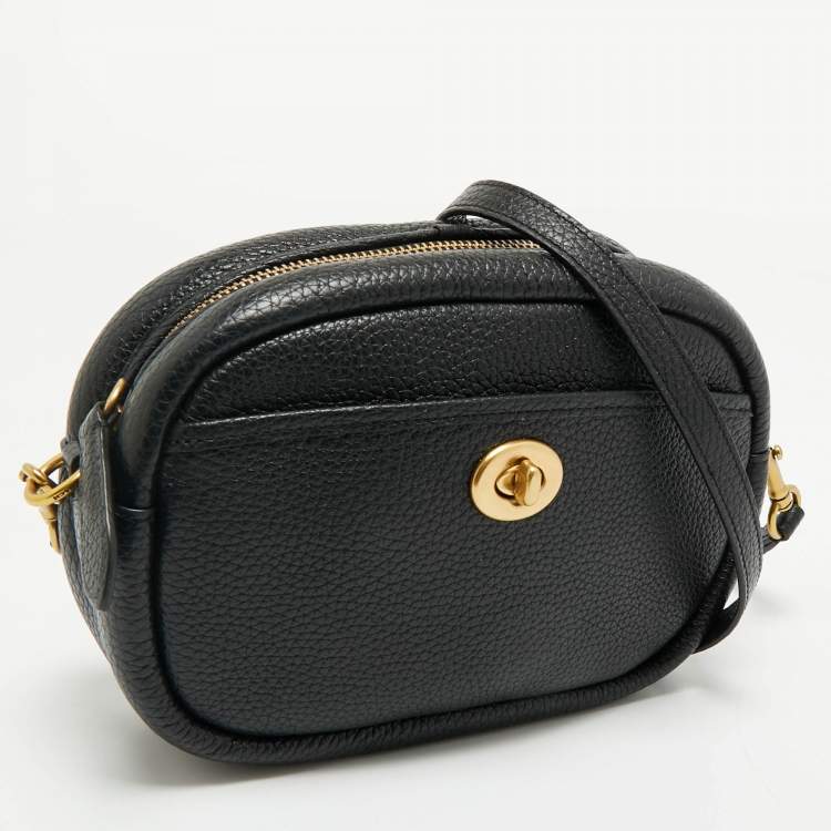 Pre Owned Coach Black Pebble Leather Camera Crossbody Bag