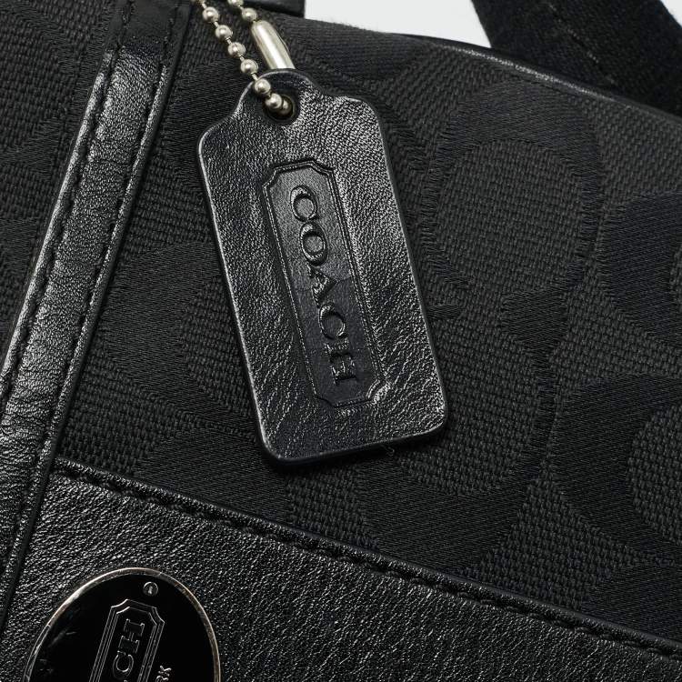Pre Owned Coach Black Signature Canvas and Leather Swingpack Crossbody Bag