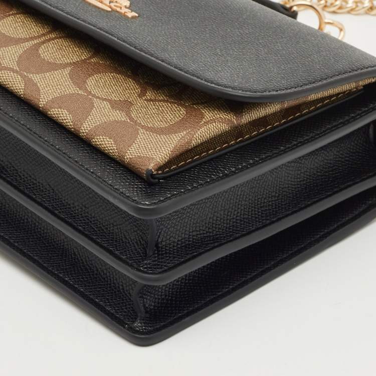 Pre Owned Coach Black/Brown Signature Coated Canvas and Leather Klare Crossbody Bag
