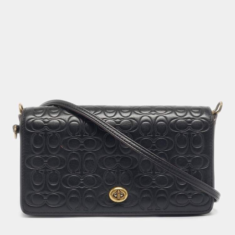 Pre Owned Coach Black Signature Embossed Leather Dinky Crossbody Bag