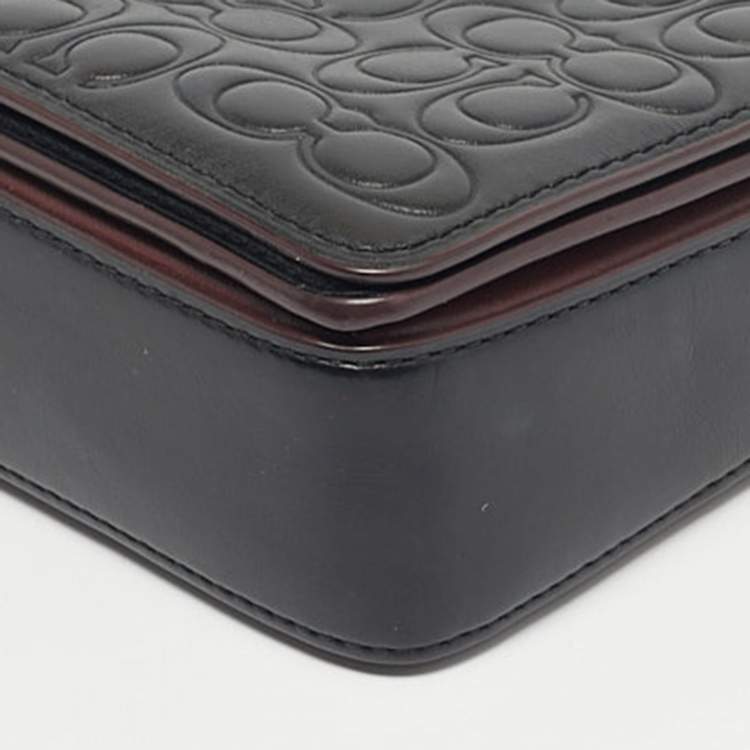 Pre Owned Coach Black Signature Embossed Leather Dinky Crossbody Bag