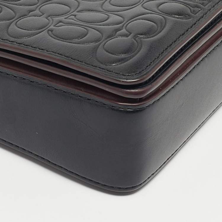 Pre Owned Coach Black Signature Embossed Leather Dinky Crossbody Bag