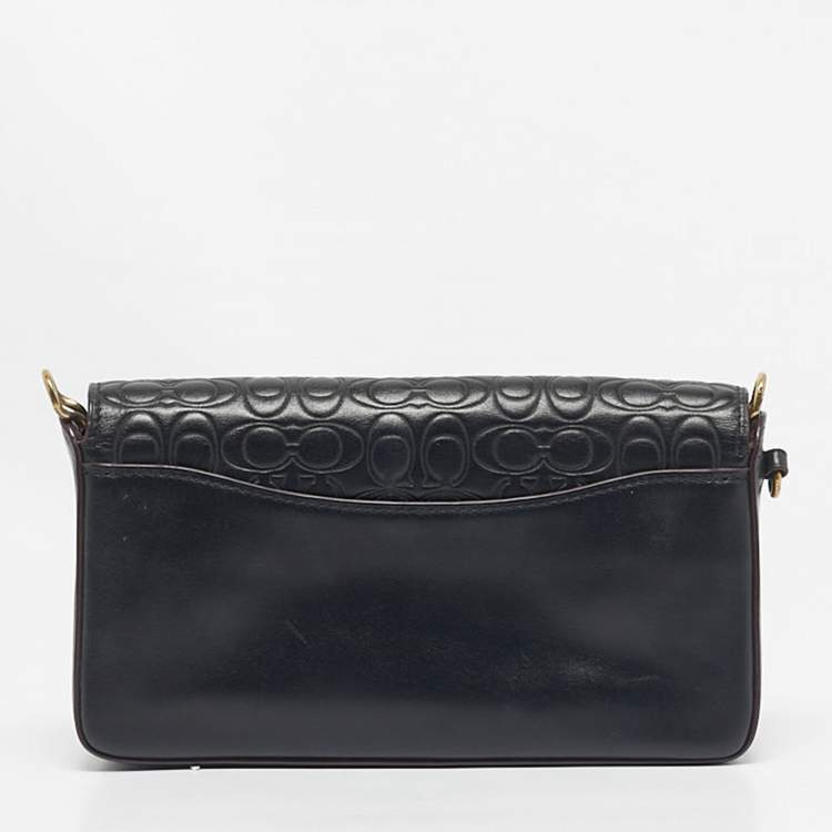 Pre Owned Coach Black Signature Embossed Leather Dinky Crossbody Bag