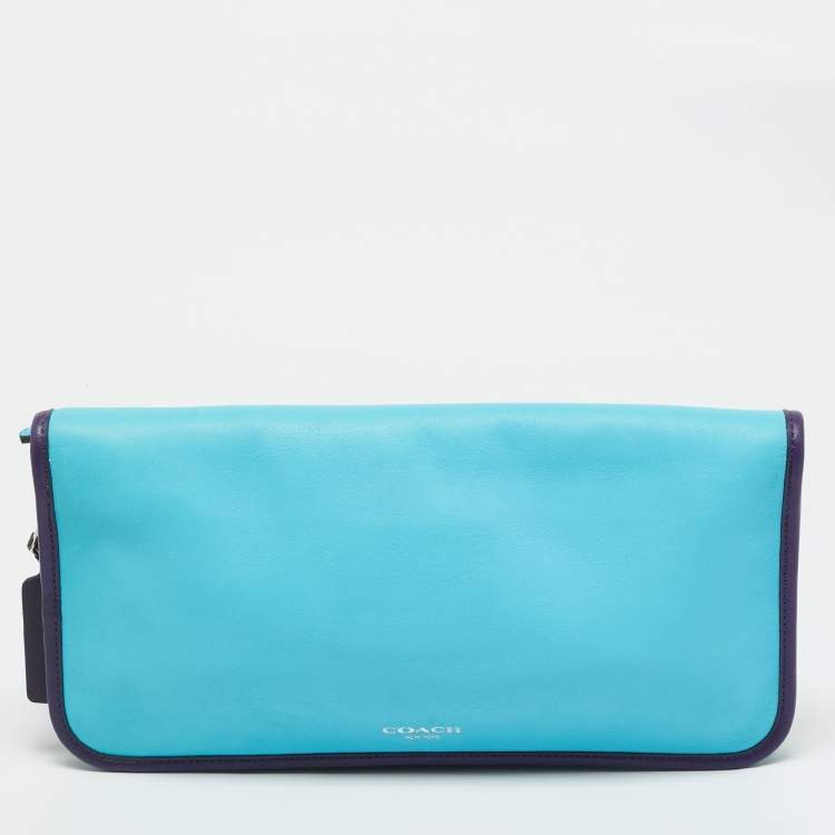 Pre Owned Coach Two Tone Blue Leather Legacy Penny Oversized Clutch