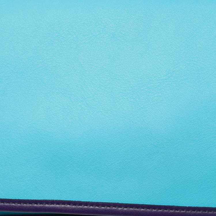 Pre Owned Coach Two Tone Blue Leather Legacy Penny Oversized Clutch