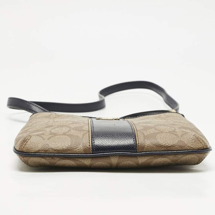 Pre Owned Coach Beige/Blue Signature Coated Canvas and Leather Kitt Crossbody Bag