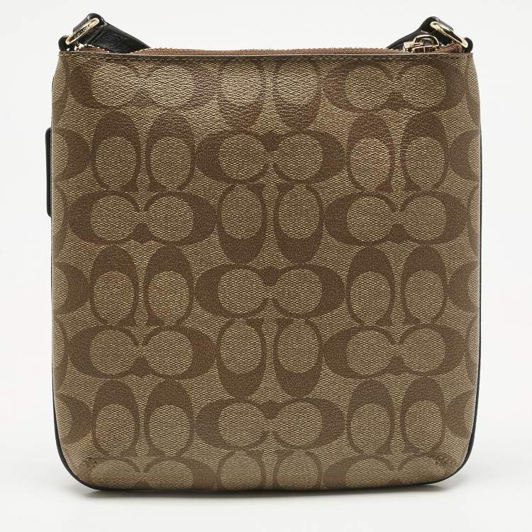 Pre Owned Coach Beige/Blue Signature Coated Canvas and Leather Kitt Crossbody Bag