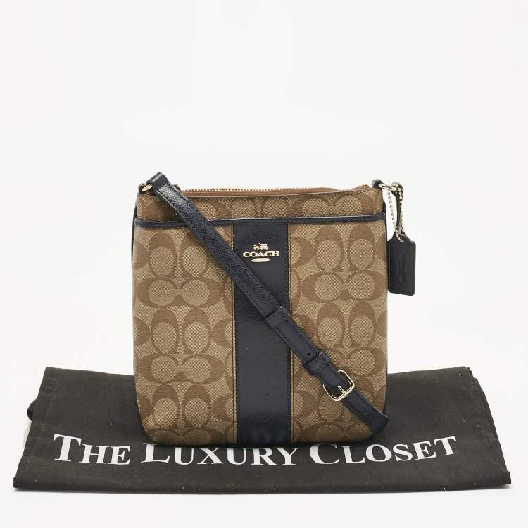 Pre Owned Coach Beige/Blue Signature Coated Canvas and Leather Kitt Crossbody Bag