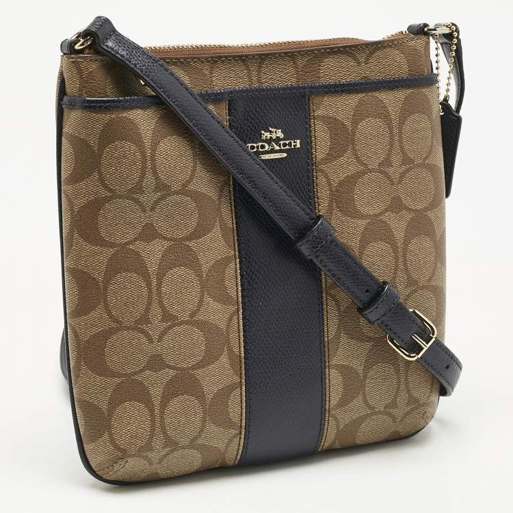 Pre Owned Coach Beige/Blue Signature Coated Canvas and Leather Kitt Crossbody Bag