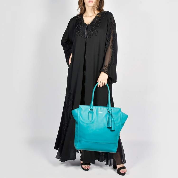 Pre Owned Coach Turquoise Blue Leather North South Legacy Candace Tote