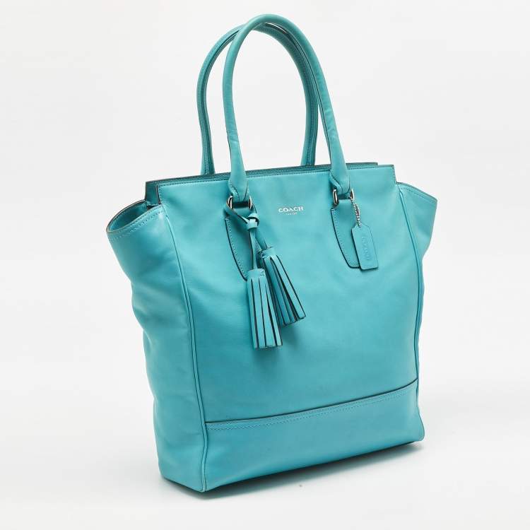 Pre Owned Coach Turquoise Blue Leather North South Legacy Candace Tote