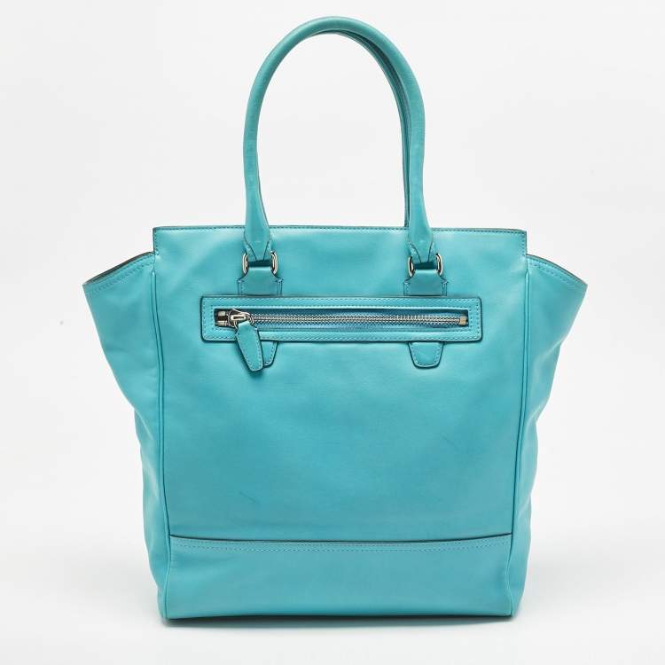 Pre Owned Coach Turquoise Blue Leather North South Legacy Candace Tote