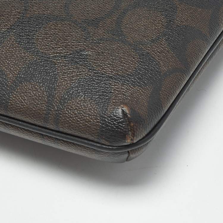Pre Owned Coach Black/Brown Signature Coated Canvas and Leather Mini Rowan Messenger Bag