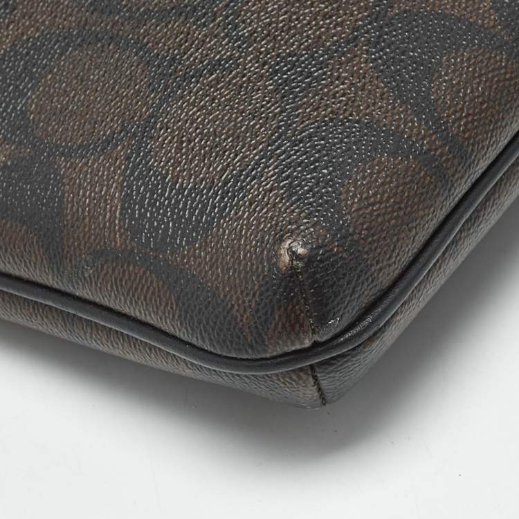 Pre Owned Coach Black/Brown Signature Coated Canvas and Leather Mini Rowan Messenger Bag