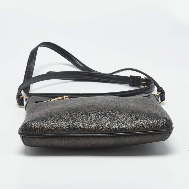 Pre Owned Coach Black/Brown Signature Coated Canvas and Leather Mini Rowan Messenger Bag