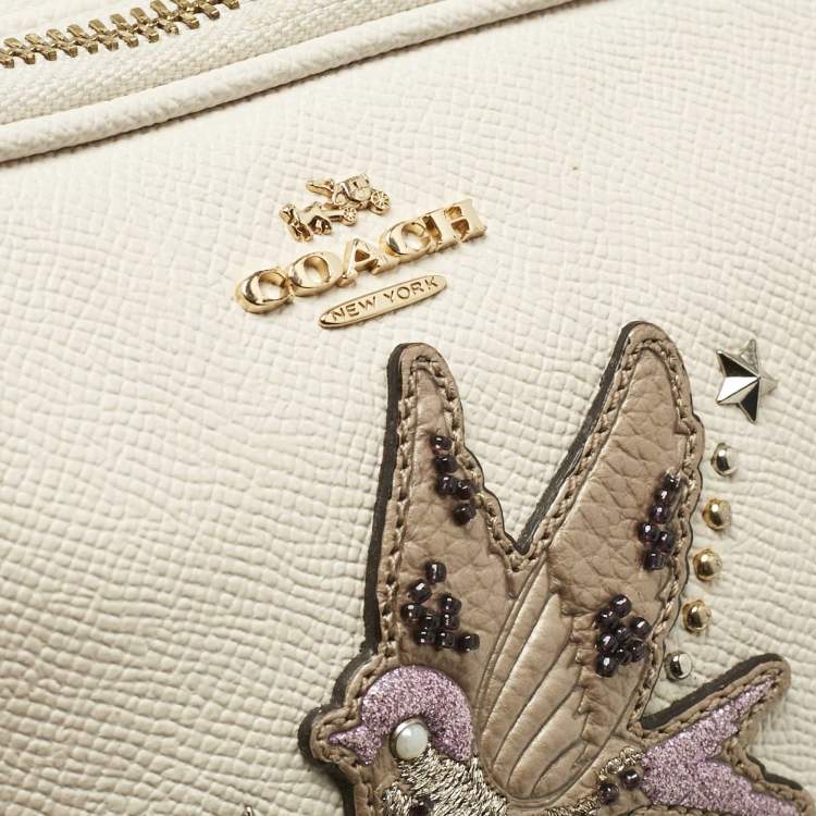 Pre Owned Coach White Leather Bird Patched Jamie Camera Crossbody Bag