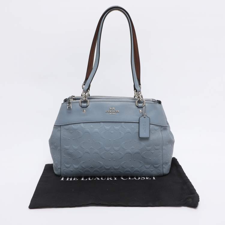 Pre Owned Coach Light Blue Signature Leather Mini Brooke Carryall Satchel