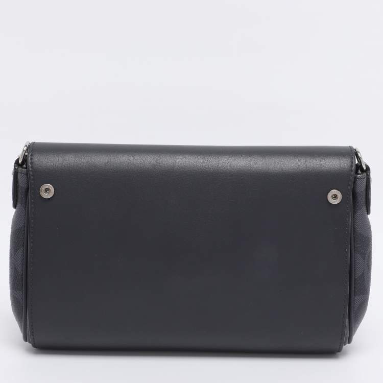Pre Owned Coach Navy Blue Signature Coated Canvas and Leather Reversible Flap Crossbody Bag