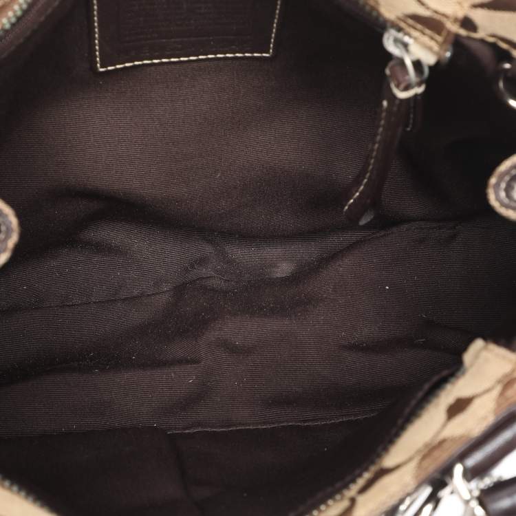 Pre Owned Coach Beige/White Signature Canvas and Leather Hampton Satchel
