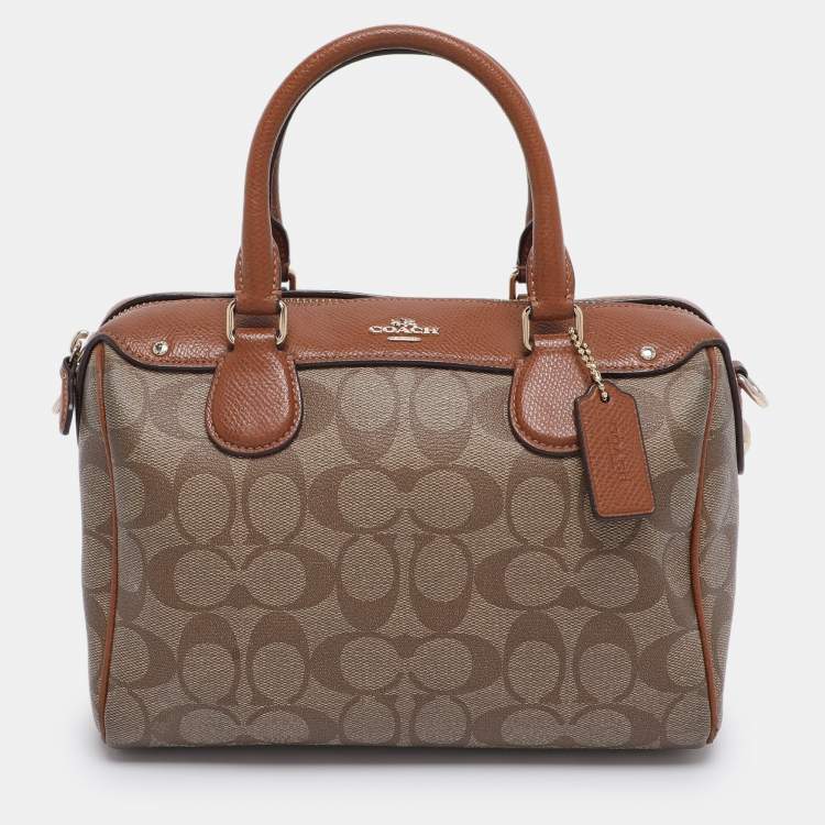 Pre Owned Coach Beige/Brown Signature Coated Canvas and Leather Mini Bennett Satchel