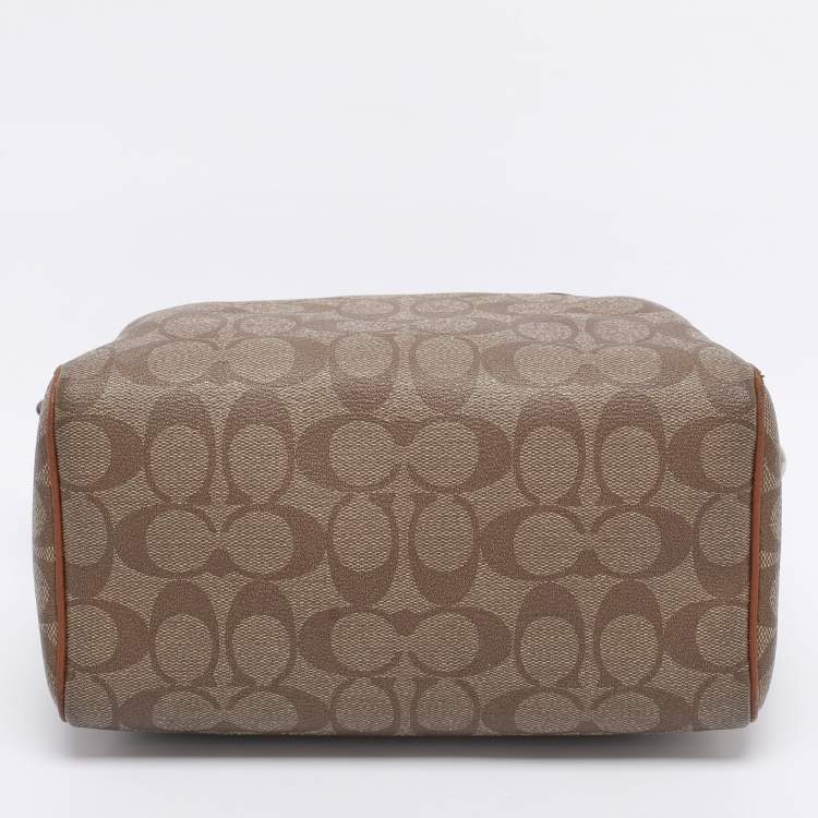 Pre Owned Coach Beige/Brown Signature Coated Canvas and Leather Mini Bennett Satchel