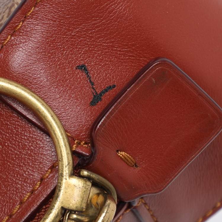 Pre Owned Coach Beige/Brown Signature Coated Canvas and Leather Camera Crossbody Bag