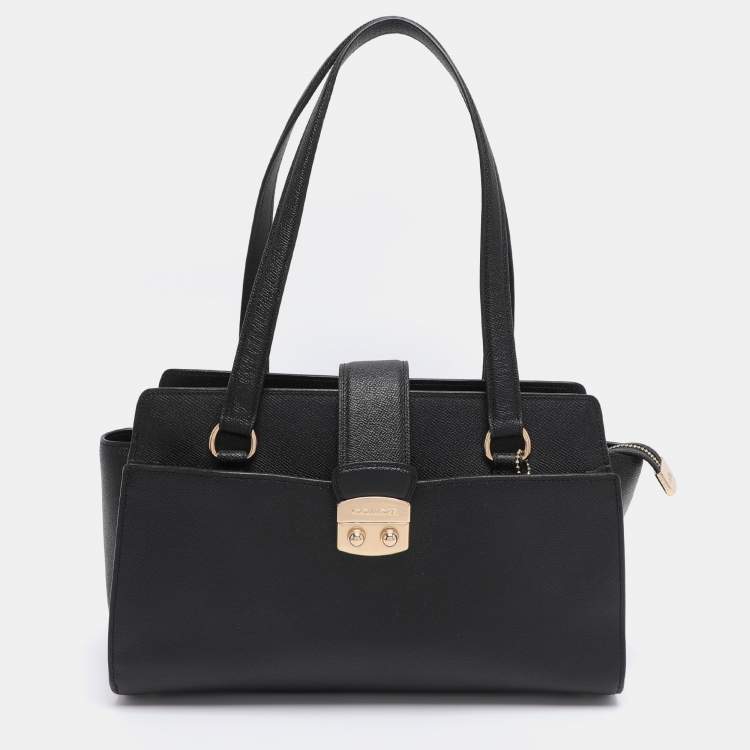 Pre Owned Coach Black Leather Avary Carryall Satchel