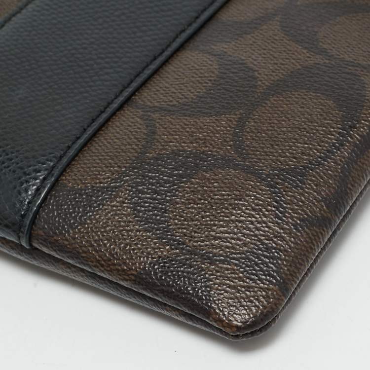 Pre Owned Coach Brown/Black Signature Coated Canvas and Leather Corner Zip Wristlet