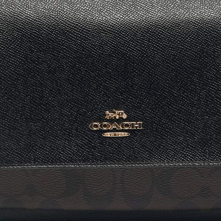 Pre Owned Coach Black/Brown Signature Coated Canvas and Leather Klare Crossbody Bag